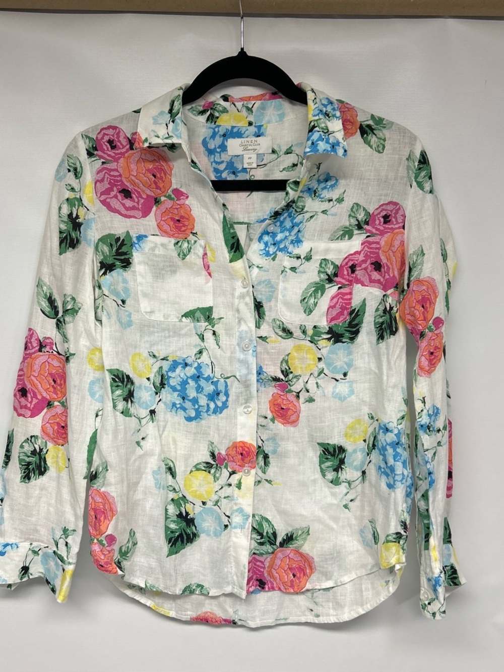Charter Club Floral Button-Down Shirt - White with Pink, Blue & Yellow